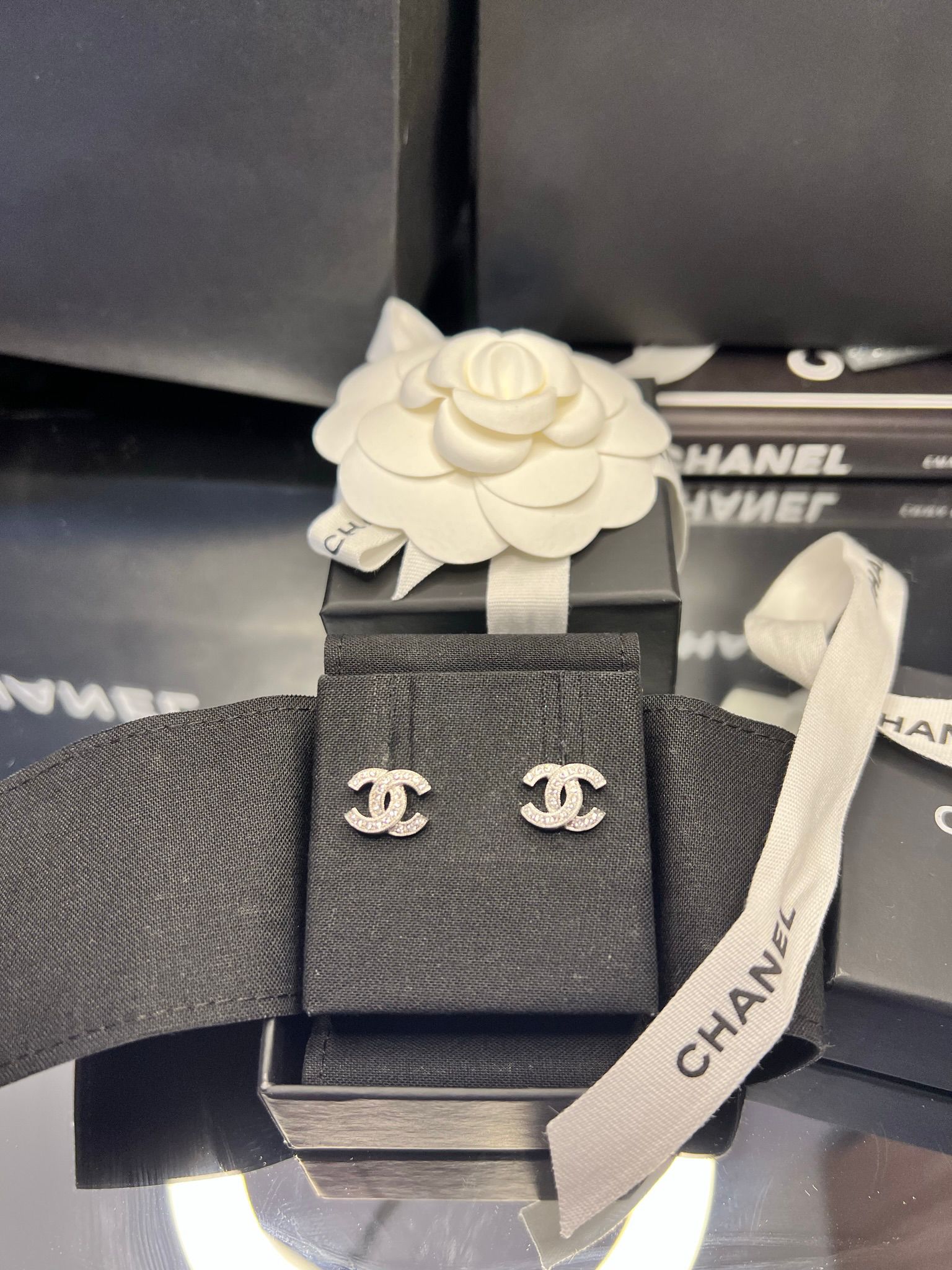 Chanel Classic Mini CC Crystals Earrings in SHWa